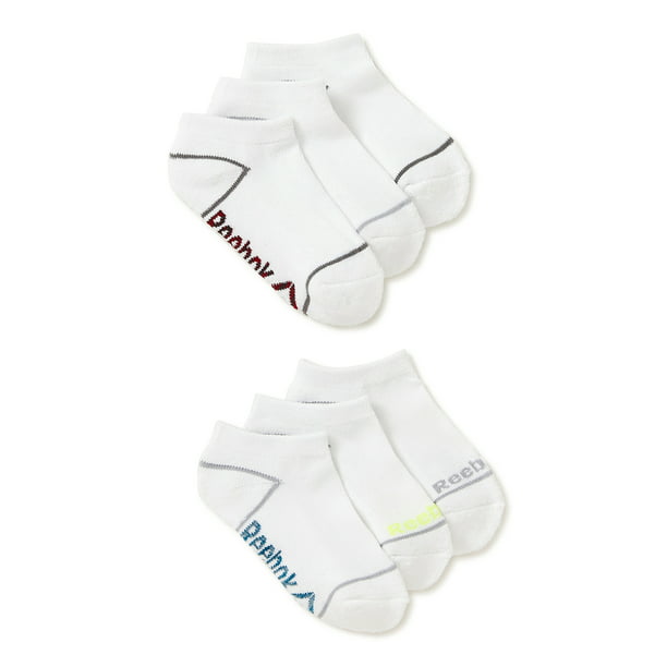Reebok No Show Socks 6 Pack White - Youth sizes 10-4 New 